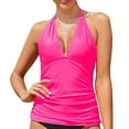 thumbnail image 2 of Hessimy Women's Halter Tankini Top No Bottom V Neck Swim Top Tummy Control Bathing Suit Top(Hot Pink,S), 2 of 7