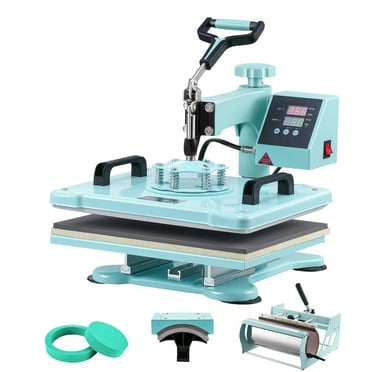 KFFKFF Heat Press, 12x15 inch, 5-in-1 Transfer Tool with 30 oz Cup Press, Swivels 360°, Accurate Digital Settings, for Apparel/Mugs/Caps/Dishes, Green