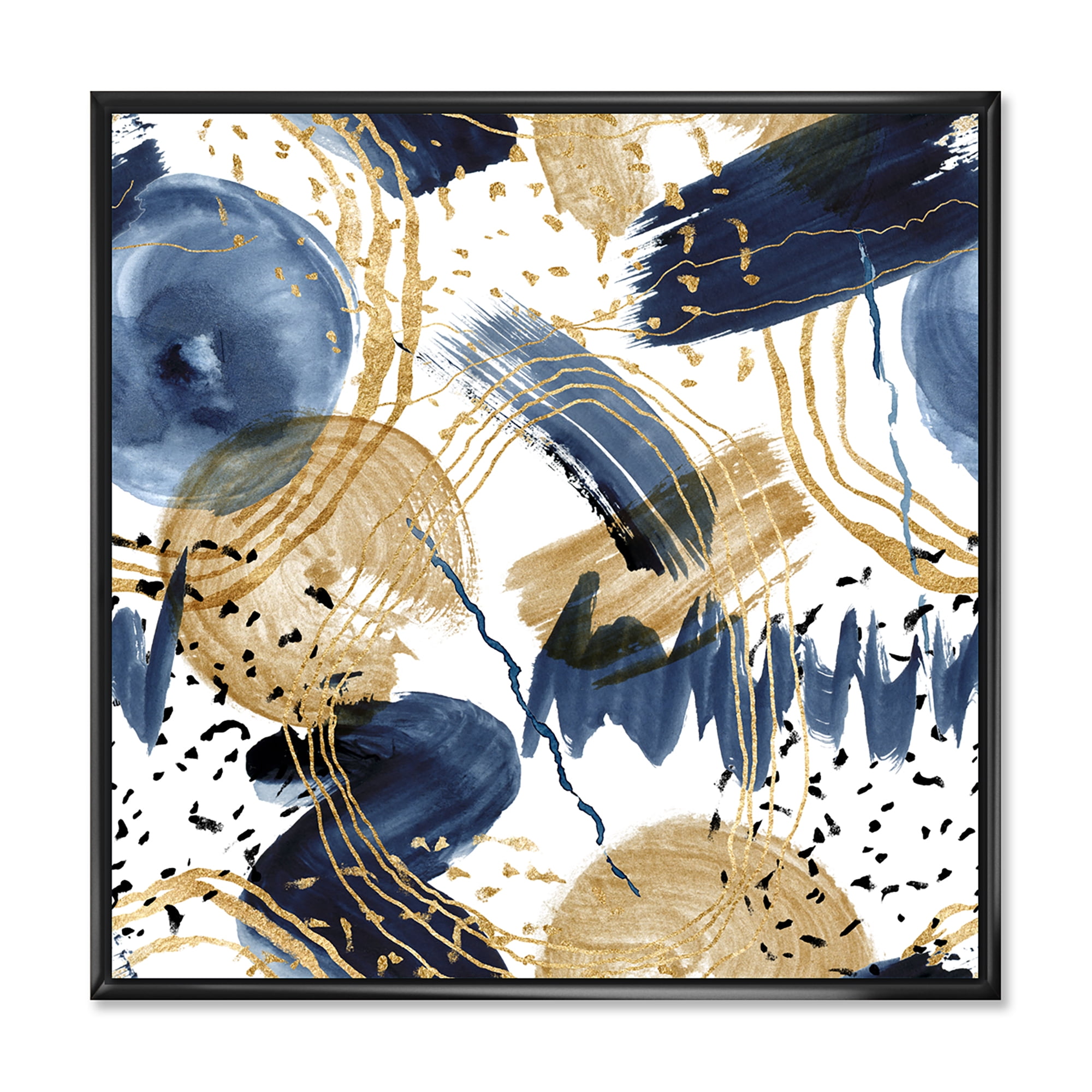 Designart 'Gold and Dark Blue Abstract Circle Ocean Texture