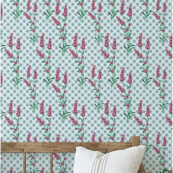 S4Sassy Peel & Stick Vinyl Wallpaper, Checks Bloom Wallpaper Contact Paper Waterproof - Blue 25"x120", Textured Removable Wall Covering for Home Decor in Living Areas, Renter Spaces, Cabinets