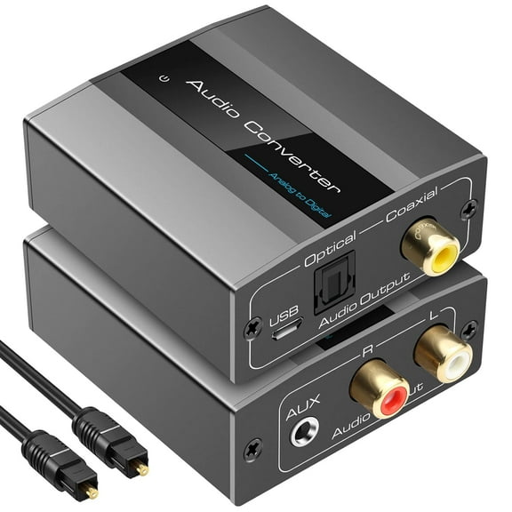 Analog-to-Digital Audio Converter RCA to Optical with Cable 3.5mm AUX Jack Toslink and Coaxial Adapter for Strip Speakers