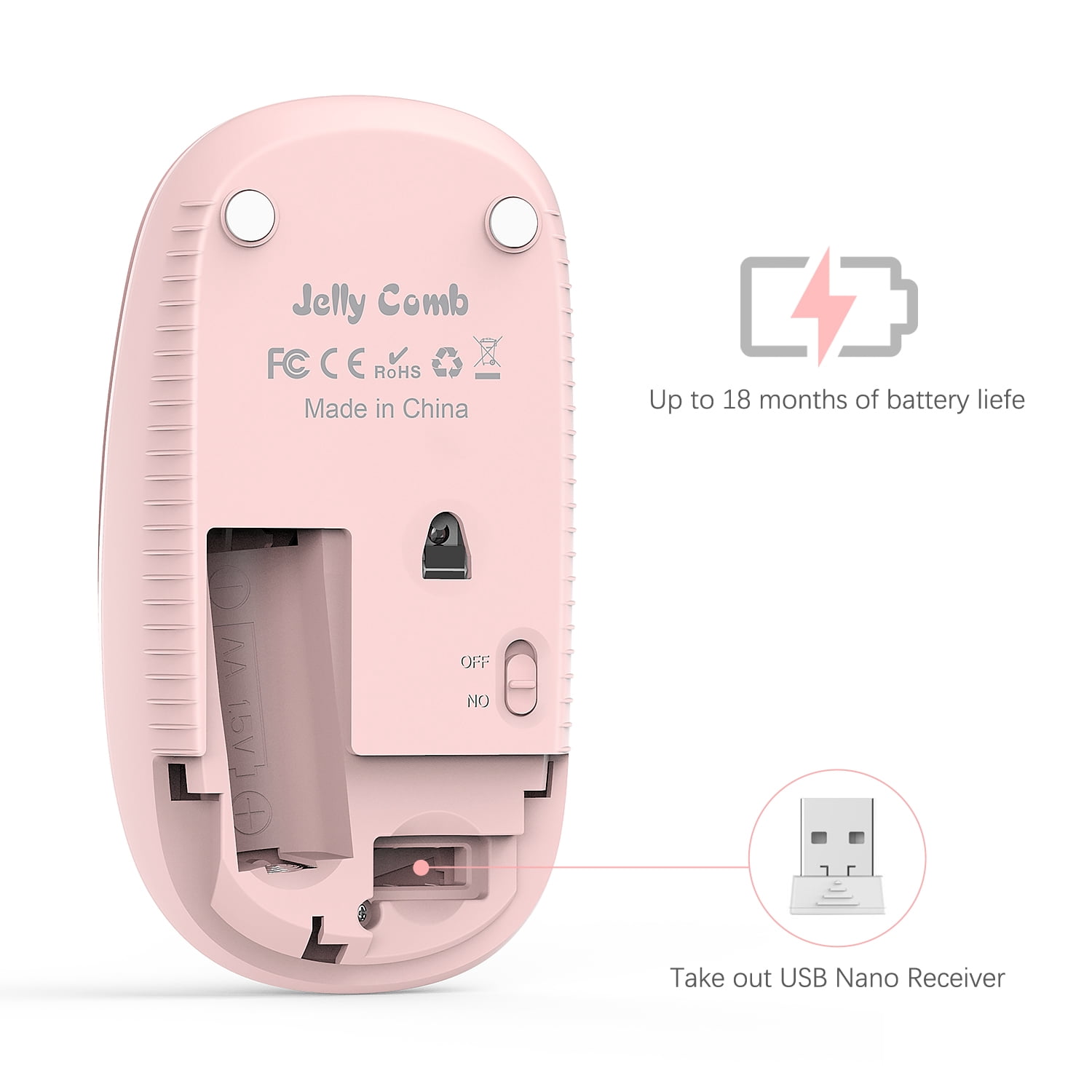 2.4G Slim Wireless Mouse with Nano Receiver, Less Noise, Portable Mobile Optical Mice for Notebook, PC, Laptop, Computer, MacBook MS001 (Pink to Purple)