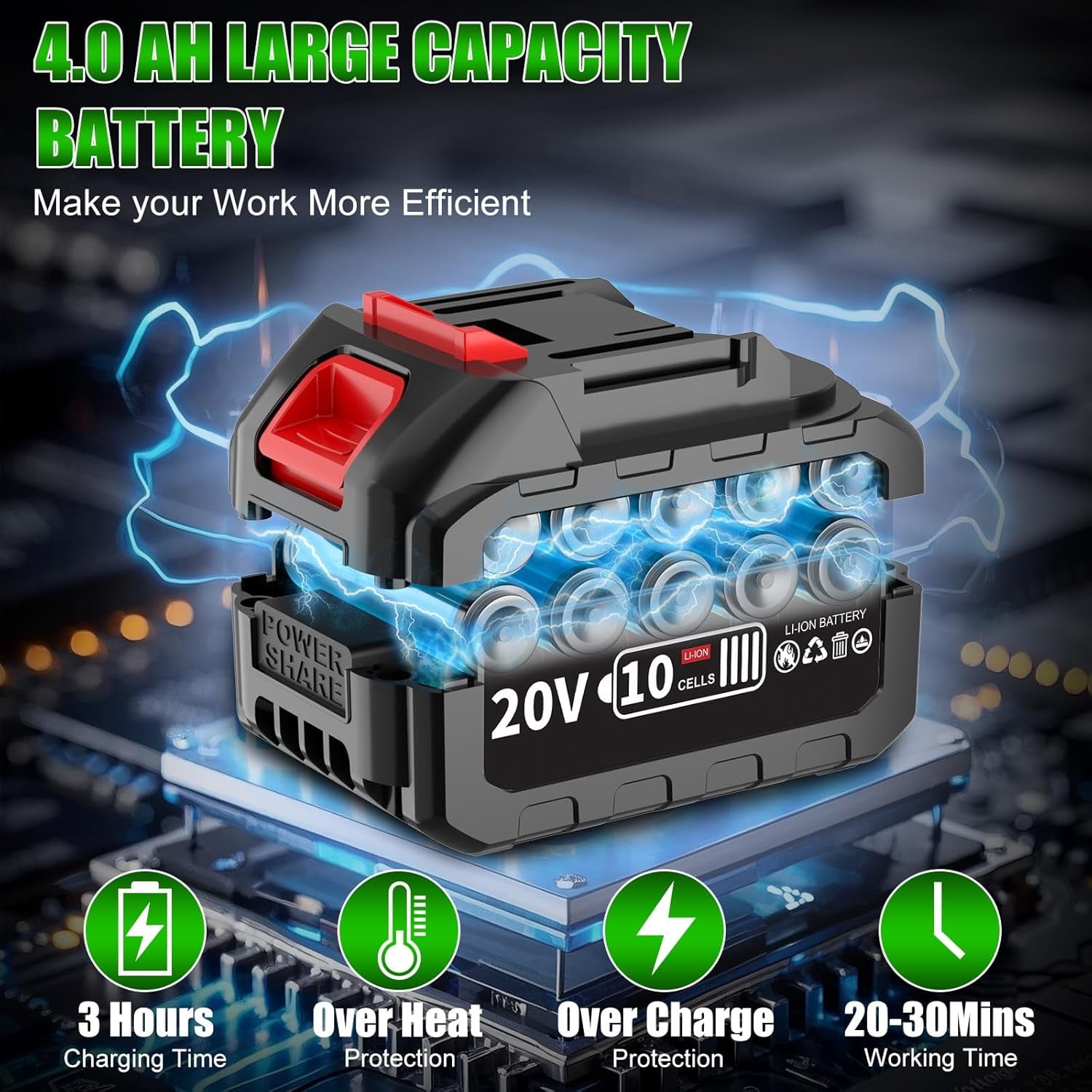 4.0Ah Cordless Leaf Blower, 20000RPM with 2 Batteries, Lightweight Electric Blower for Lawn, Patio, Snow, Car Dryer