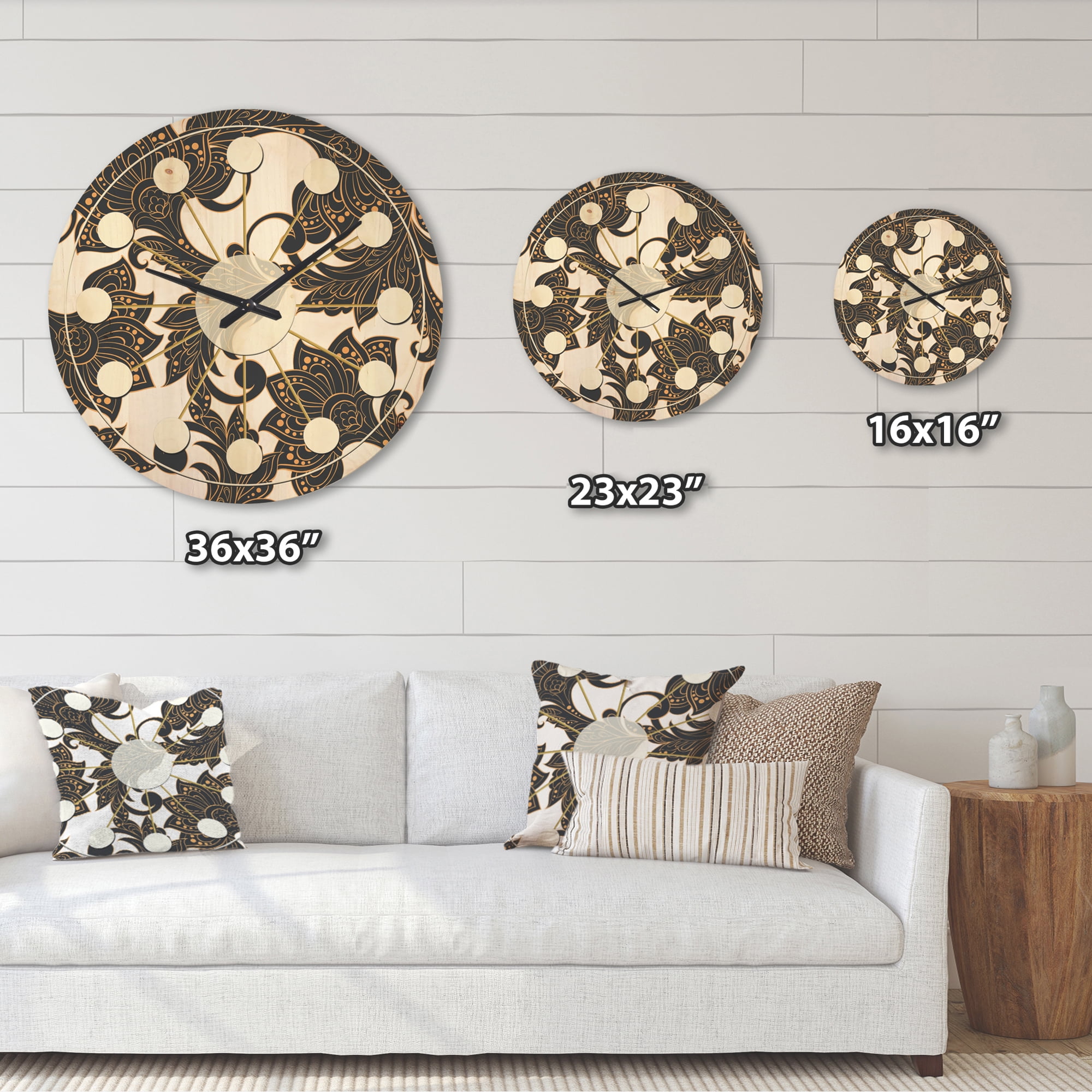 Designart 'Indian Floral Batik Retro I' Mid-Century Modern Wood Wall Clock