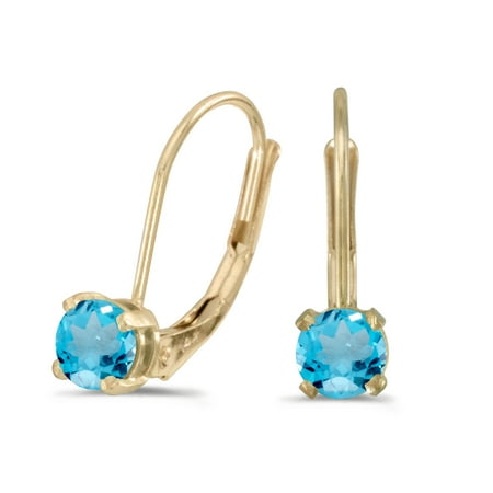 Blue Topaz 14k Gold Earrings - 14k Yellow Gold Round Blue Topaz Lever-back Earrings