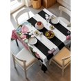 thumbnail image 2 of Pink Flowers Suqare Tablecloth - 54 x 54 Inch, Spring Floral Butterflies Black White Striped Farmhouse Waterproof & StainResistant Tablecloth, Washable Oil-proof Table Cover for Dining/Party/Wedding, 2 of 9