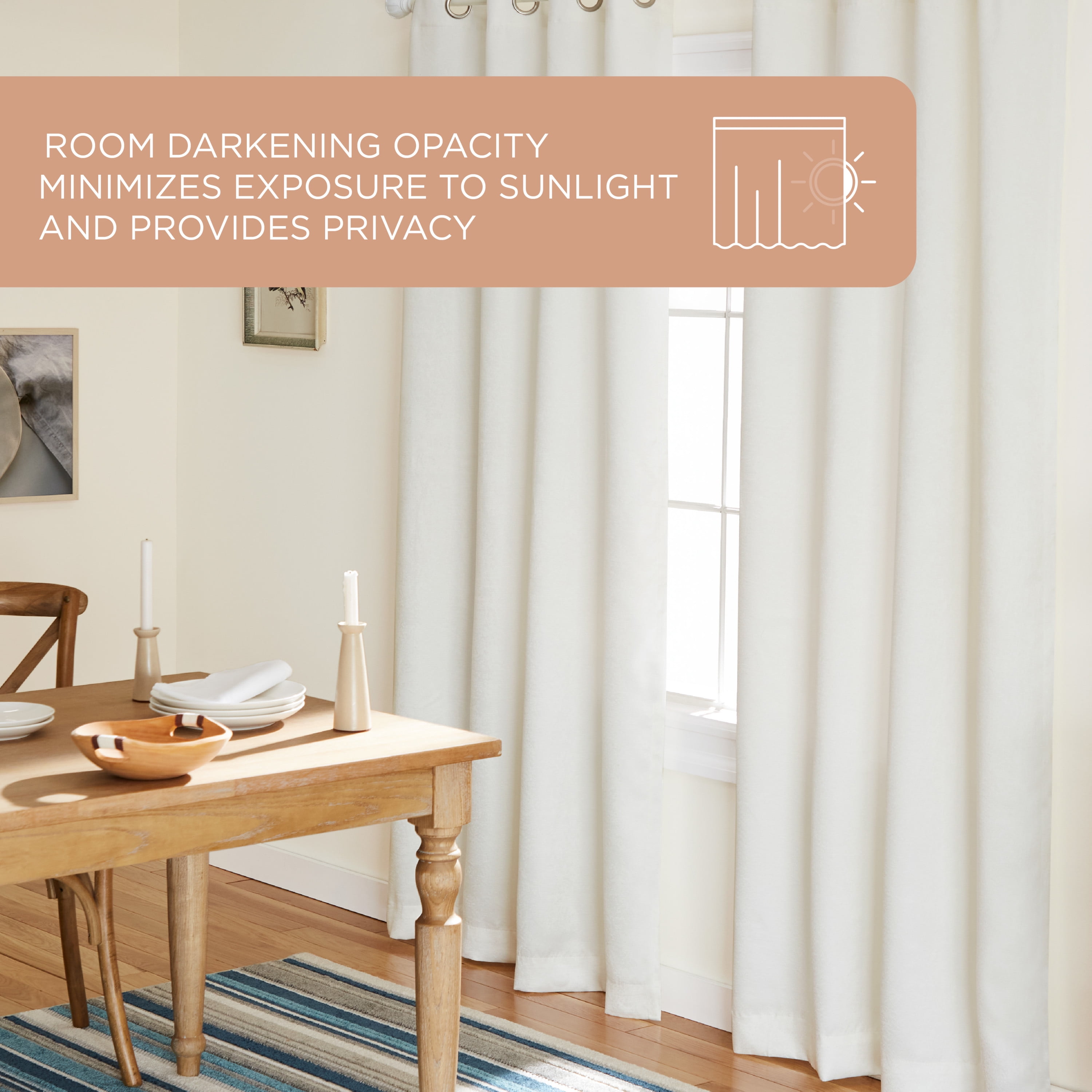 TOWN & COUNTRY EVERYDAY Lustre Solid Heavyweight Textured Sateen Indoor Curtains, Room Darkening Opacity, Grommet Top, Energy Efficient, 2-Pack Set, 52"x96", Vanilla
