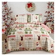 thumbnail image 2 of Reversible Christmas Reindeer Quilts Full/Queen Size Xmas Snowmen Bedspread Plaid Coverlet New Year Gift Red Green Holiday Bed Set, 2 of 8