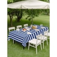 thumbnail image 5 of 60x102 Inch Outdoor Tablecloth with Umbrella Hole Zipper Rectangle Dark Blue Striped Rectangular Tablecloths Outside Waterproof Modern Beige Geometric Country Patio Table Cloth Cover for Picnic Party, 5 of 8