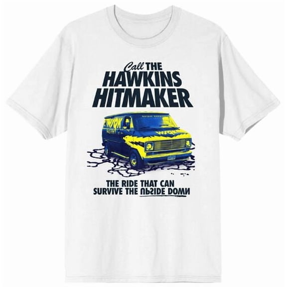 Stranger Things Call the Hawknis Hitmaker Men's White Crew Neck Short Sleeve T-shirt-XS