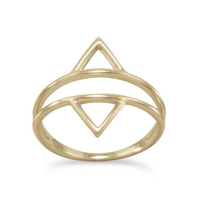 Precious Stars 83697-8 14K Gold Plated Double Triangle Ring - Size 8