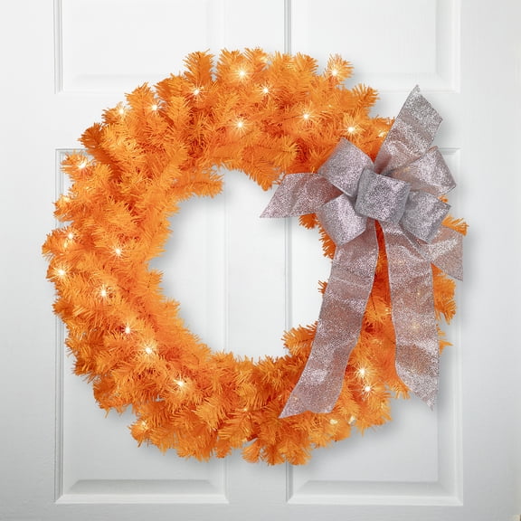 Northlight Pre-Lit Artificial Pine Christmas Wreath - 24" - Orange - Clear Lights