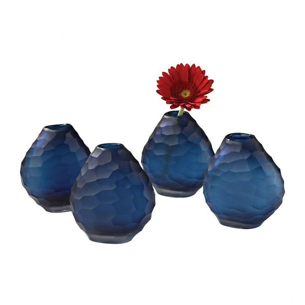 4 5 Inch Cut Round Bud Shaped Vase Set Of 4 Made Of Glass In Blue Color Bud Table Vase With Round Walmart Com Walmart Com