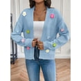 thumbnail image 4 of Women'S Cropped Cardigan Sweaters Boho Crochet Floral Embroidery Oversized Open Front Knit Sweater Outwear Blue M, 4 of 8