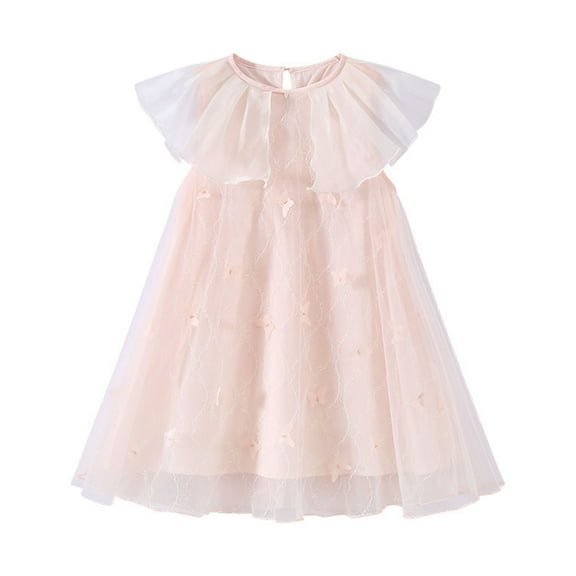 Tulle-Dresses for Girls Size 3-14 Teens Kids Cute Sleeveless Doll-Collared Solid Color Pullover Loose Comfort Babydoll Dress