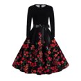 thumbnail image 5 of Hogleaql Women's Caual Dress Round Neck Dressy Long Sleeve A-Line Plus Size Swing Dress Floral Printed Lightweight Midi Length Vintage Fall Comfy Ruffle Bow Tie Skirts Black 4XL, 5 of 6