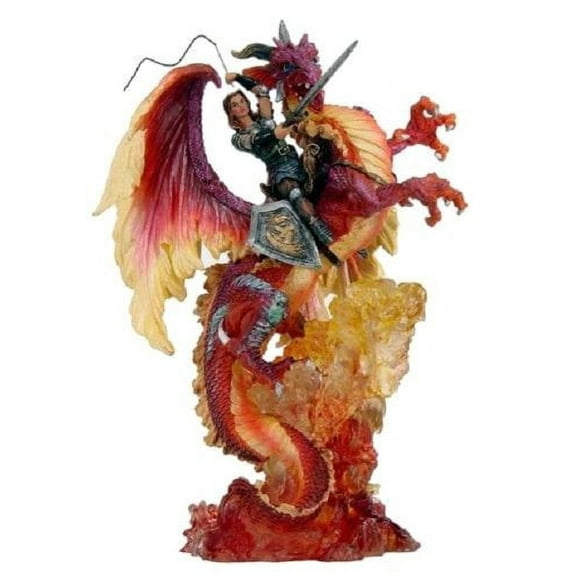 Large Dragon Rider Warrior With Mighty Beast Breathing Fire Statue 11.5" Tall