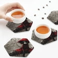 thumbnail image 7 of Honeii Dark Red Hooded Girl Print Leather Coaster Set of 6, Ideal for Safeguarding Your Furniture from Drinks Spills and Effortless Cleanup,Hexagon, 7 of 7