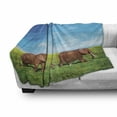 thumbnail image 3 of Animal Soft Flannel Fleece Throw Blanket, Family Walking by the Grass Savannah Sky Landscape Safari, Cozy Plush for Indoor and Outdoor Use, 60" x 80", Green Brown Blue, by Ambesonne, 3 of 6