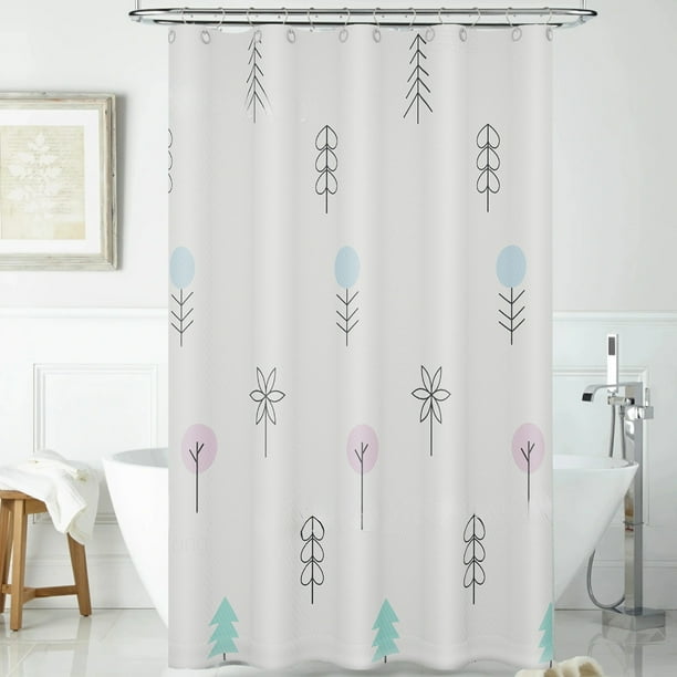 Cortina de ducha de poliéster con estampado de hojas, repelente al agua y suave, ideal para baños y aseos.