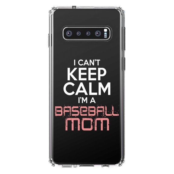 DistinctInk Clear Shockproof Hybrid Case for Samsung Galaxy S10 (6.1" Screen) - TPU Bumper Acrylic Back Tempered Glass Screen Protector - Can't Keep Calm I'm a Baseball mom