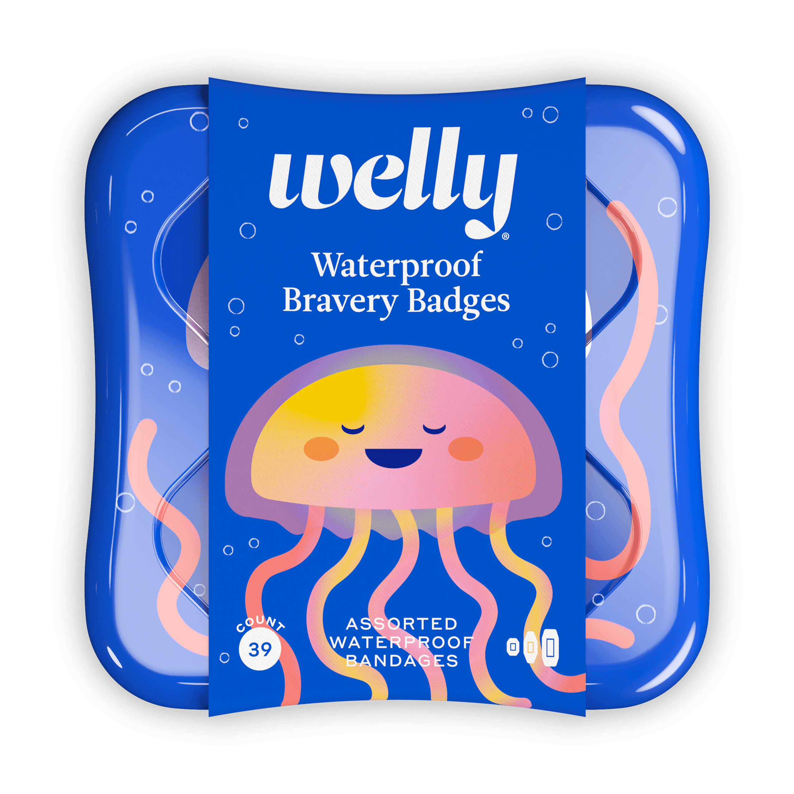 Welly Jellyfish Kids Waterproof Adhesive Bandages, Assorted, 39 Count
