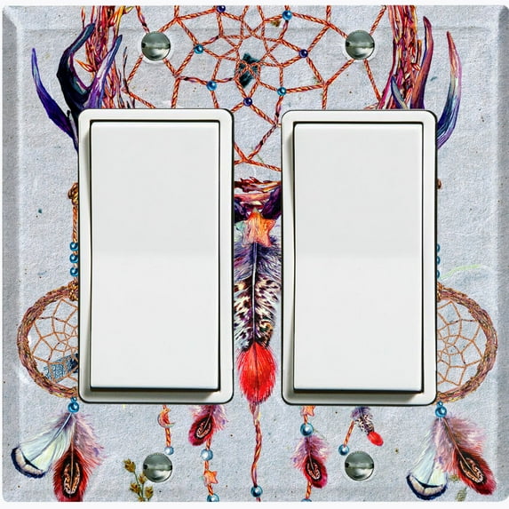 Metal Light Switch Plate Cover Antler Beaded Feather Dreamcatcher DRM001