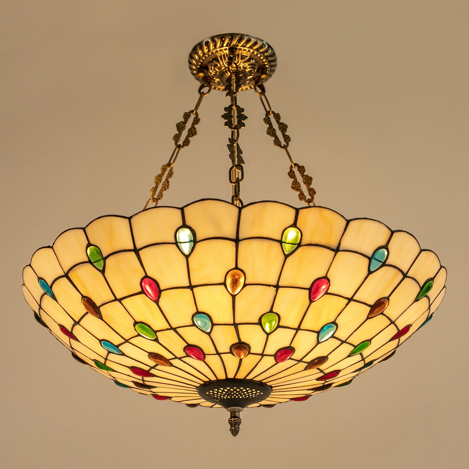 Denest Tiffany Style Hanging Pendant Lamp Stained Glass Ceiling Light Pendant Fixture