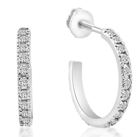 Pompeii 1/2Ct Diamond Hoops With Screw Backs 10k White Gold 1/2" Tall (G/H,I2)