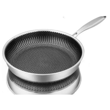 Premium Healthy, Non-stick Whole Body Tri-Ply Stainless Steel Frying Pan: 316 Stainless Steel Wok with Double-Sided Honeycomb Skillet