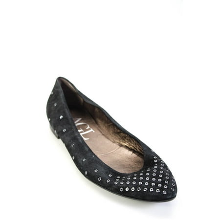 

Pre-owned|AGL Attilio Giusti Leombruni Womens Suede Studded Ballet Flats Black Size 9.5