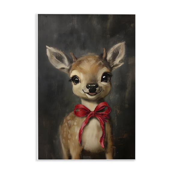 Stupell Industries - Spotted Fawn with Red Bow Wall Plaque Art, 10 x 15, Made In USA