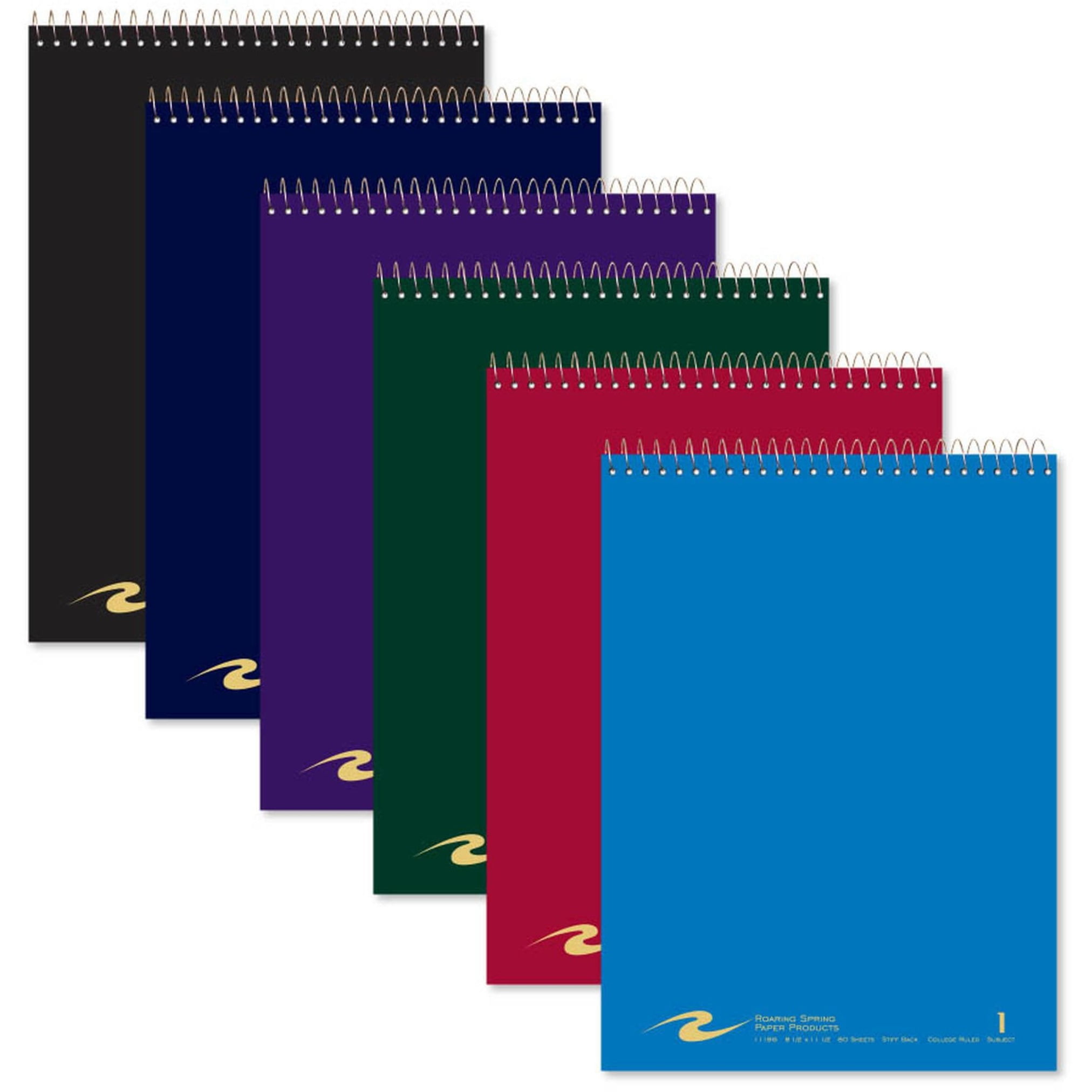 Roaring Spring Flipper College Ruled One Subject Topbound Spiral Notebook, 3 Hole Punched, 1 Case (24 Total), 11.5" x 8.5" 80 Sheets, Assorted Saranac Colors