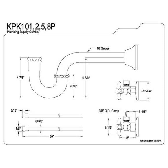 Kingston Brass Kingston Brass Trimscape KPK108P Plumbing Supply Kits Combo, 1/2" IPS Inlet, 3/8" Comp Outlet