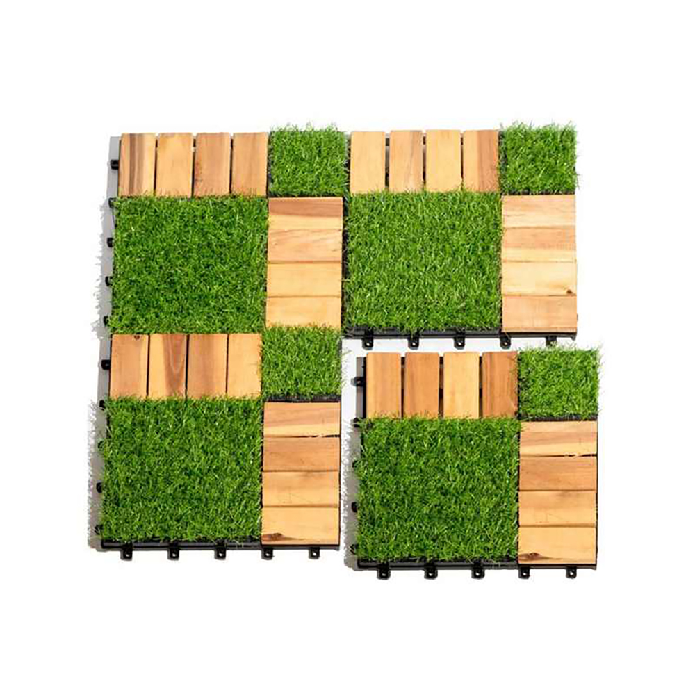 Home Cal Interlocking Deck Tile (Pack of 10, 12"x12") Acacia Hardwood