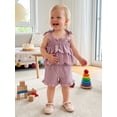 thumbnail image 5 of Loicainy Baby Toddler Girls Summer Outfits 6 12 18 24 Months 2T 3T 4T Solid Color Sleeveless Tiered Tops Ruffle Trim Shorts Clothes Sets, 5 of 9