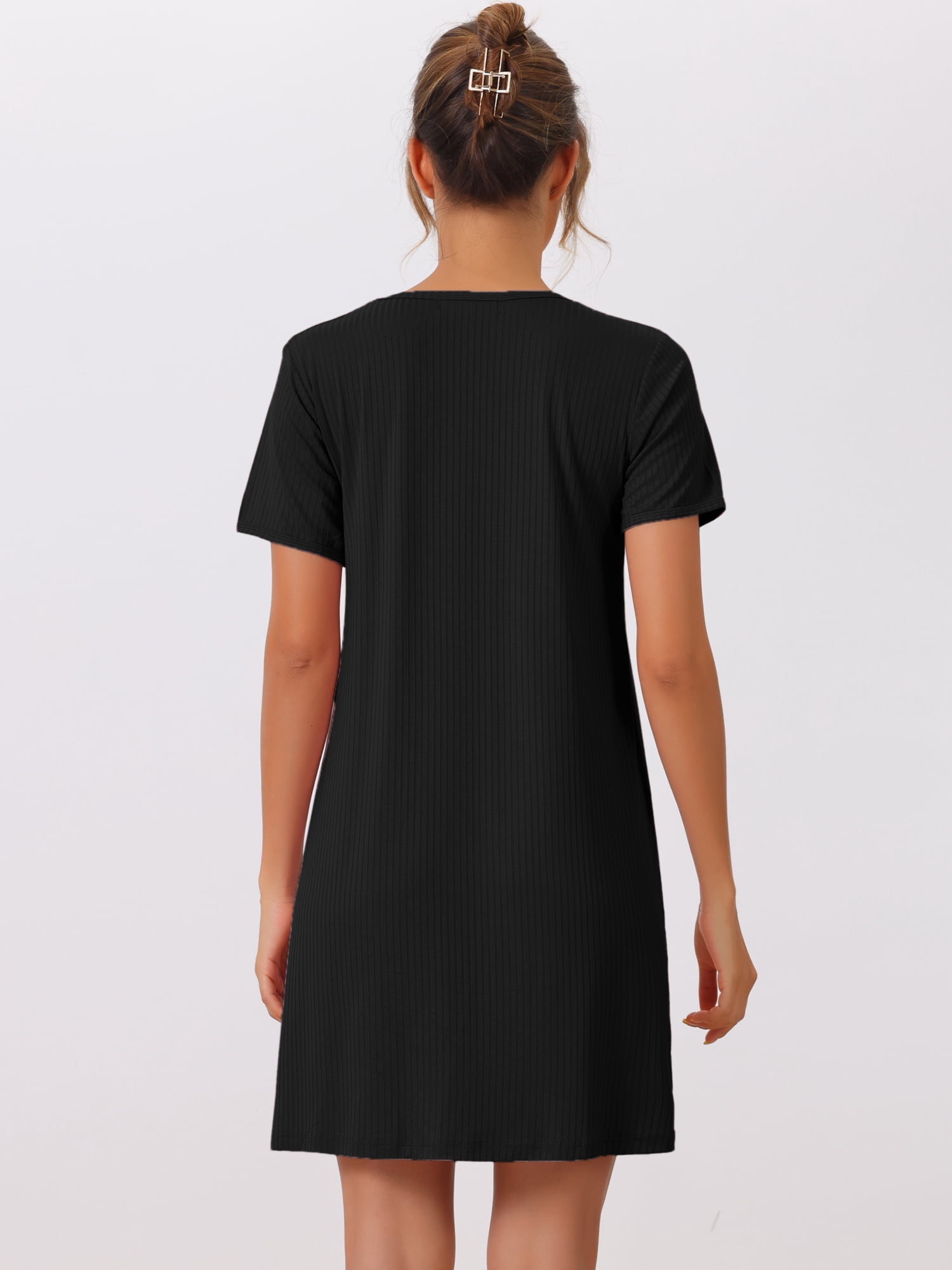 DARING DIVA Women's Modal Short Sleeve Sleep Shirt Crewneck Short Nightshirt XS Black