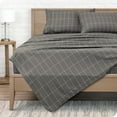 thumbnail image 1 of Bare Home Ultra-Soft Sheet Set - Premium 1800 Collection - Deep Pockets - 5-Pieces - Split King, Grid - Gray/White, 1 of 8
