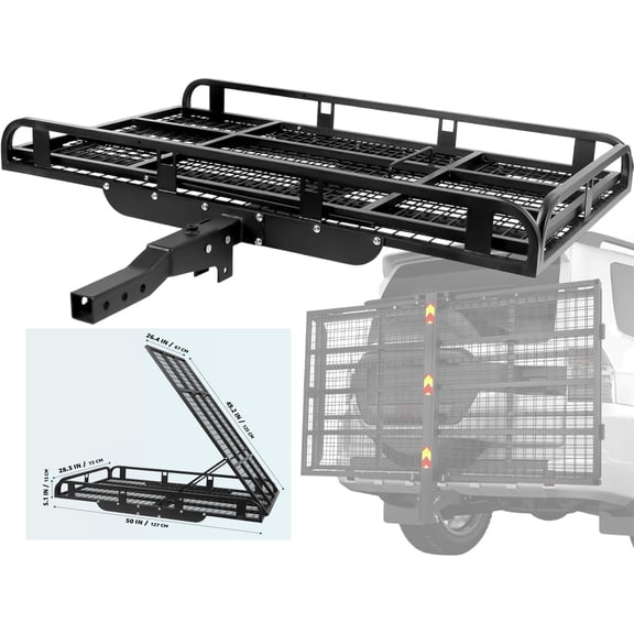 Hitch Cargo Carrier with Ramp, 500 lbs Capacity Foldable Rack, Suitable for 2-inch standard hook receiver Trucks, SUVs, Cars Great for Hauling Luggage, Outdoor Gear and Mobility Scooters
