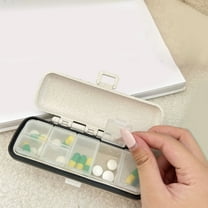 LBGAJGS Travel Pill Organizer Portable Pill Case Daily Pill Container Medicine Organizer Storage (7 Compartments, Beige)