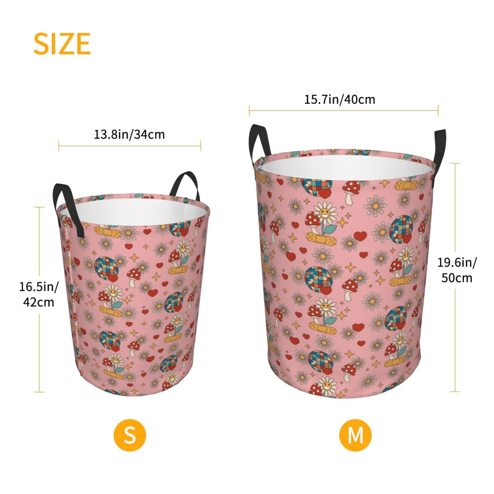 Large Laundry Basket with Handles - Retro 70s 60s Hippie Flower Kids Baby Dirty Clothes Laundry Hamper for Bedroom Aesthetic