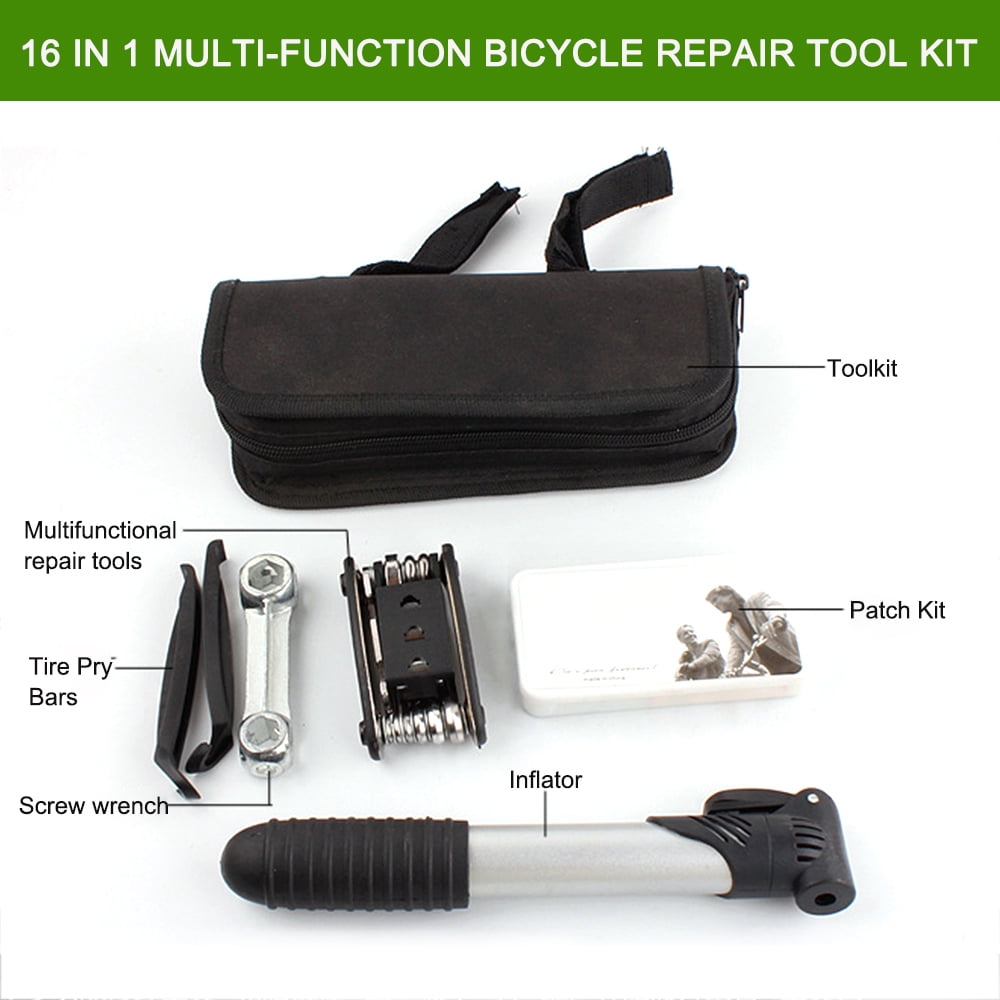 Trousse d'outils de Vélo avec Pompe à Vélo,Kit de Patch,démonte-pneu,Rape en