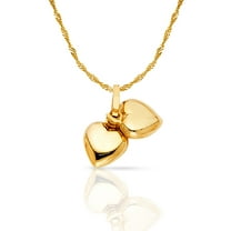 14K Yellow Gold Double Plain Heart Charm Pendant with 0.9mm Singapore Chain Necklace - 16"