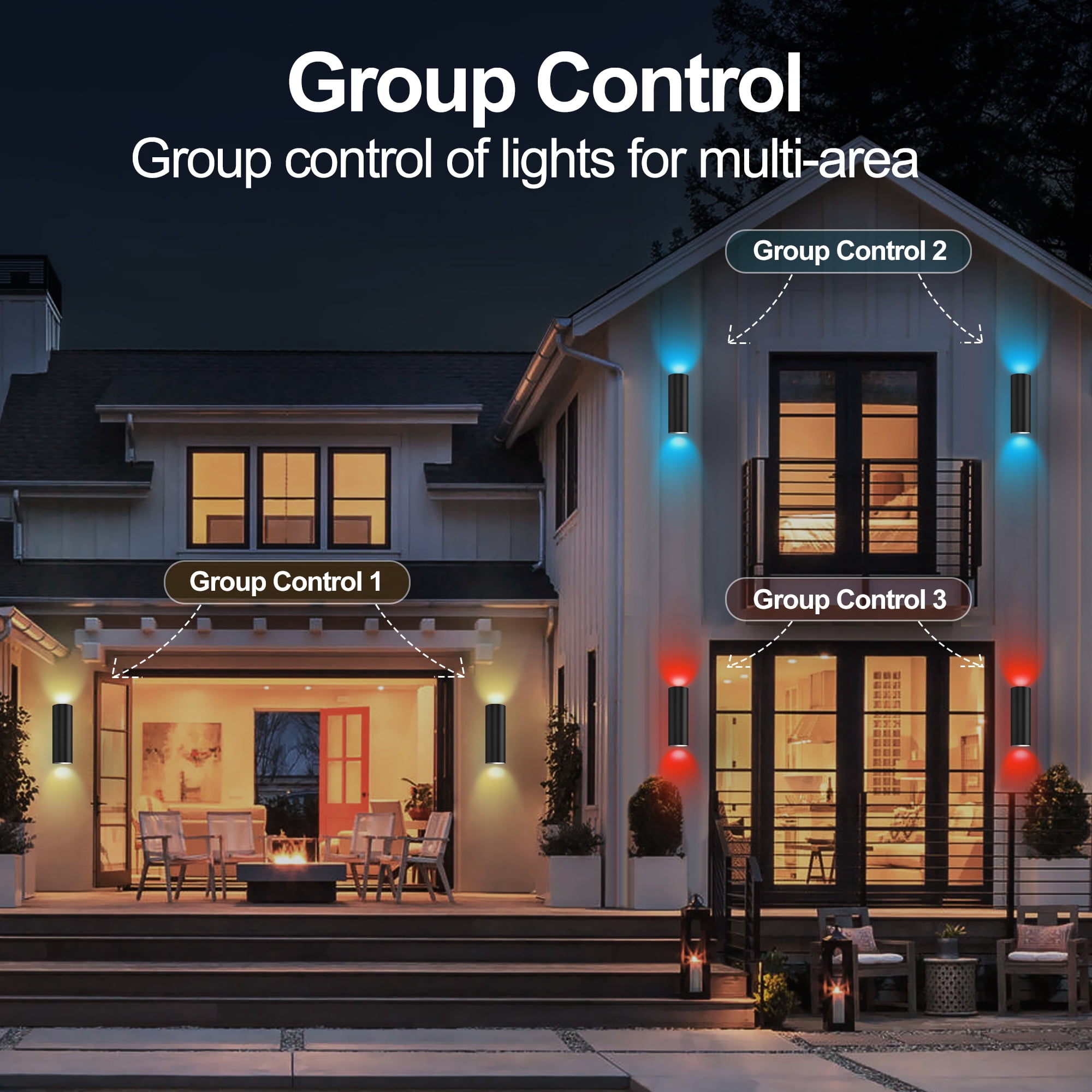 Smart RGBCW Up and Down Outdoor Wall Lights 120W, Dual Beam LED Wall Sconce with App & RF Control, 2700K-6500K Adjustable White, Color Changing Dimmable Exterior Light for Porch, Patio, Garage（2Pack）