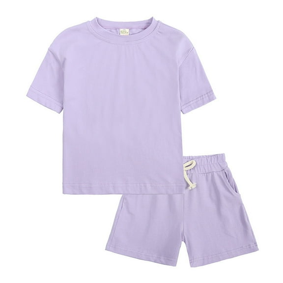 OSOLU Toddler Kids Boys Girls 2PCS Tracksuit Summer Outfits Solid Color Short Sleeve T Shirt With Shorts Outfits Sets Breathable Dailywear, 2-3 Years