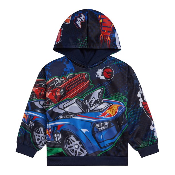 Sudadera con capucha Hot Wheels de forro polar para niños grandes, color azul marino, 14-16 años