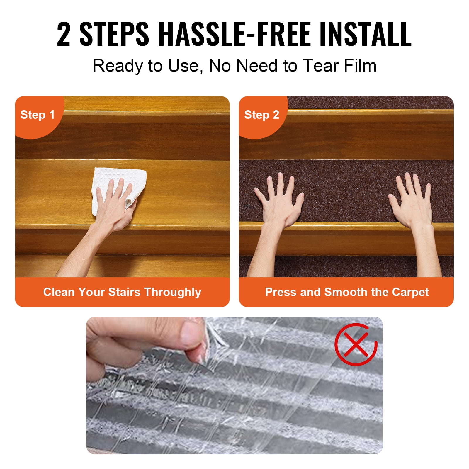 BENTISM Stair Treads 8" x 30" Stairs Carpet Non Slip 15 pcs Indoor Stair Runner for Wooden Steps, Anti Slip Carpet Stair Rugs Mats for Kids Elders and Dogs, Brown