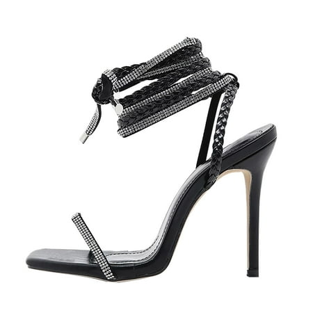 

OAVQHLG3B Sandals for Women Clearance Under $10 Fashion Women New Shoes High Heel Winding Strap Sandals Rhinestone Sandals