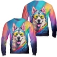 thumbnail image 3 of Hippie Siberian Husky Portrait oil painting Watercolor Tie-dye Vintage All Over Print 3D Sweatshirt Unisex Merch Husky Dog Lover Gifts - 00015, 3 of 6