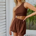 thumbnail image 2 of Women's One Shoulder Gathered Crop Top with Shorts 2 Piece Set Summer Beach Outfit Casual Comfortable Fashion Style, 2 of 2